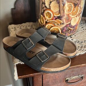 Black Double-Buckle Slide Sandals
